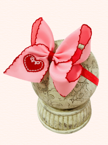 Valentine Doily Heart Embroidered Bow Headband