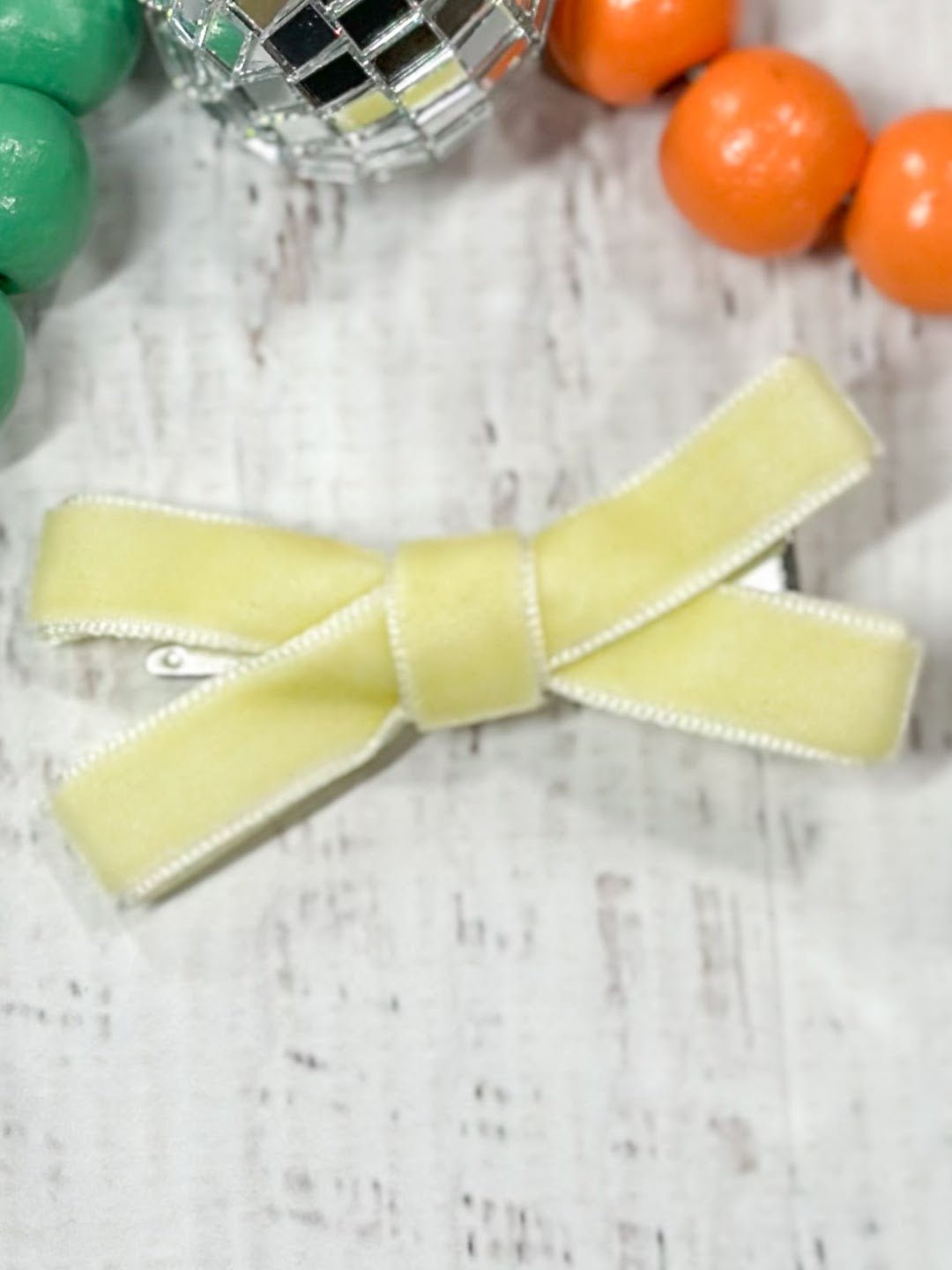 light yellow velvet bow clippie