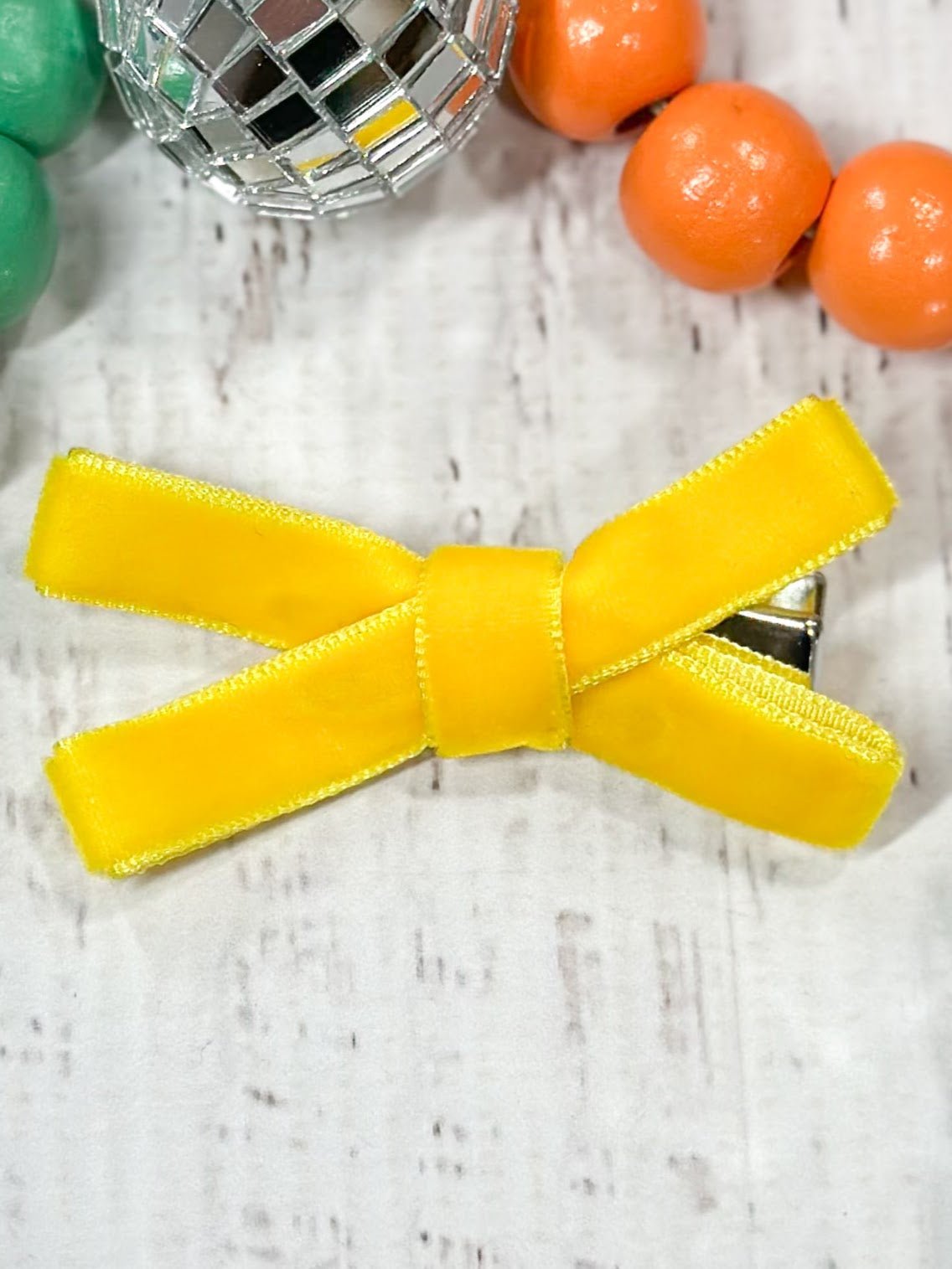 lemon yellow velvet bow clippie