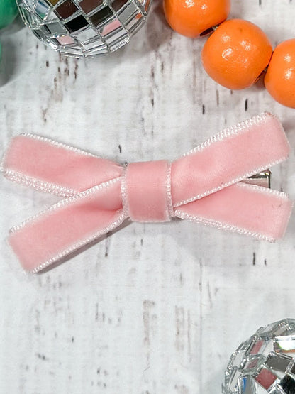 pink velvet bow clippie