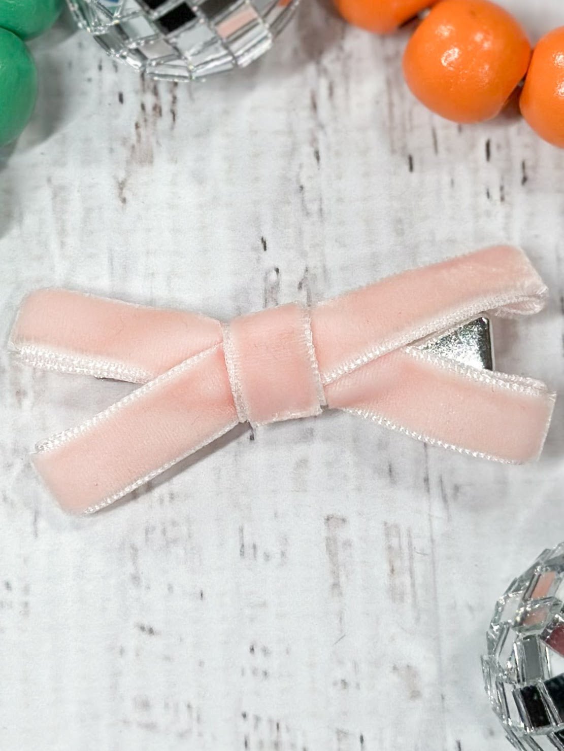 light pink velvet bow clippie