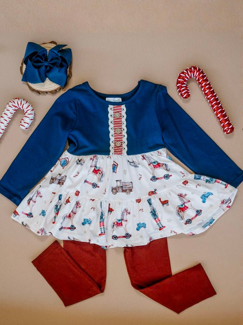 Vintage Christmas toys tunic and leggings set
