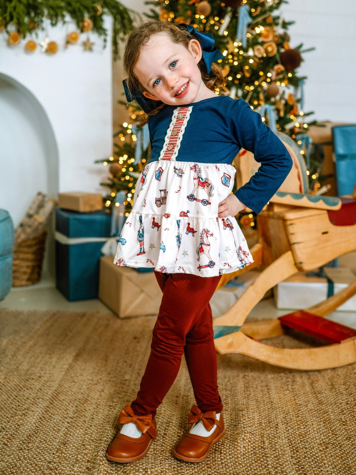 Girls vintage Christmas toys tunic top and leggings set