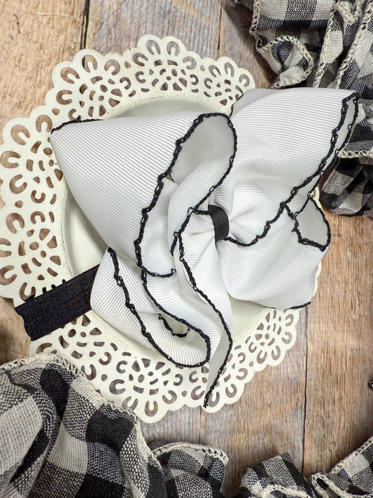 White with Black Moonstitch Bow Headband - Alternative view