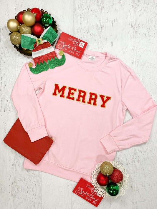 mommy and me pink "merry" red screen print chenille sweatshirt - Womens - Alternative view