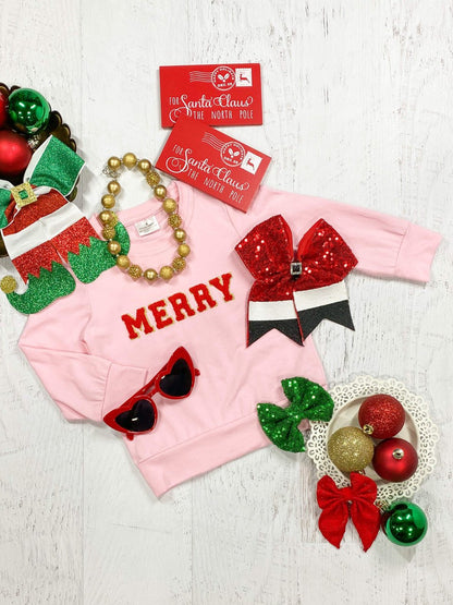 Girls pink Merry chenille sweatshirt