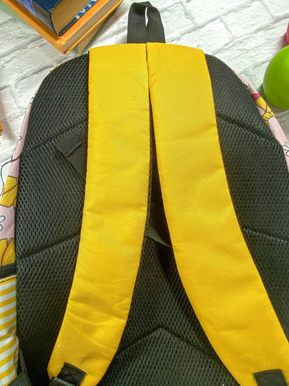 photo of back of the backpack showing the yellow straps
