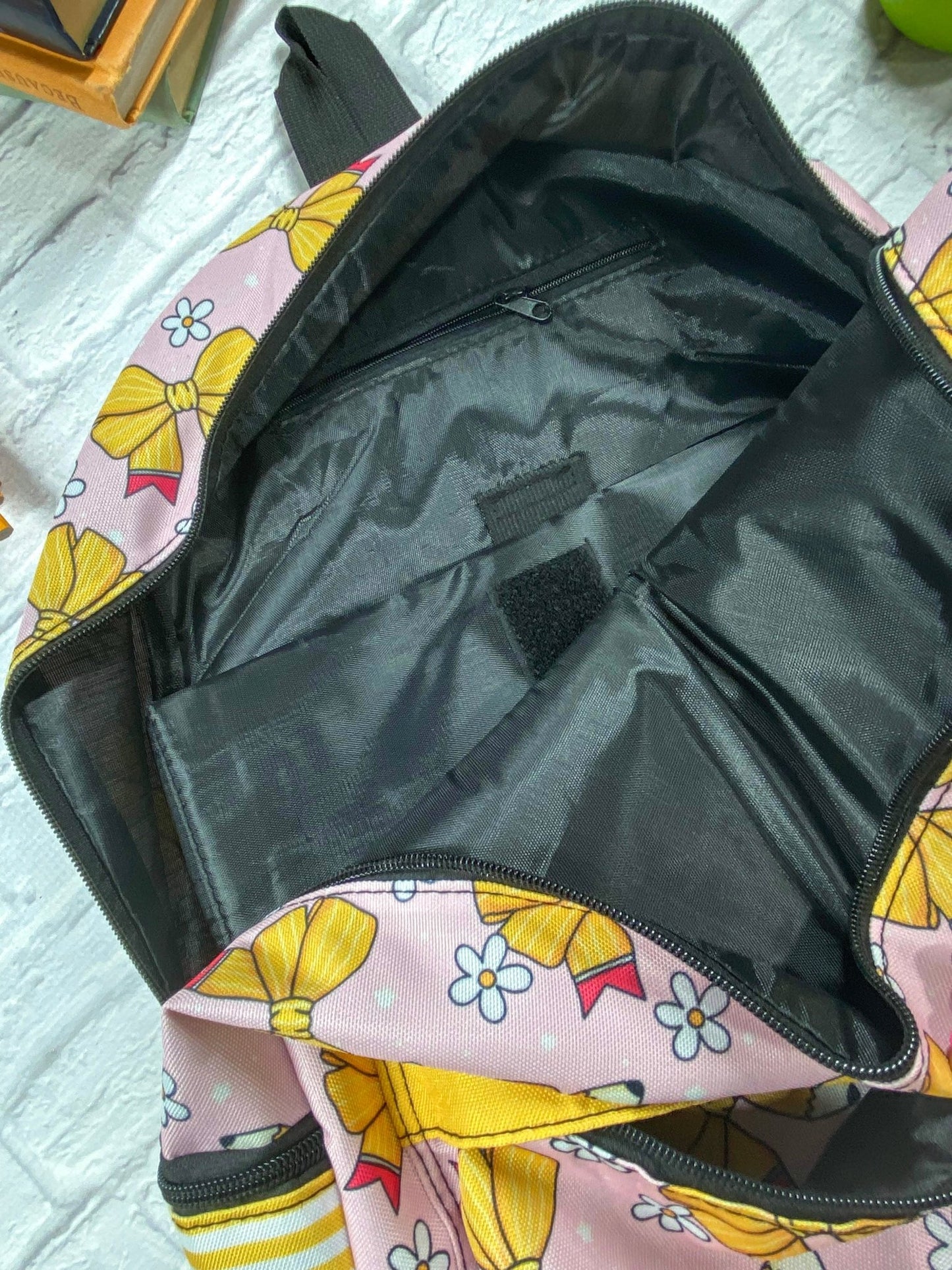 close up photo of inside of backpack